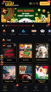 777 PKR Game app screenshot featuring casino games, bonuses, slots, sports, and cards.