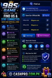 98S Game download promotional banner listing features like instant withdraw, 100+ casino games, and 247 support