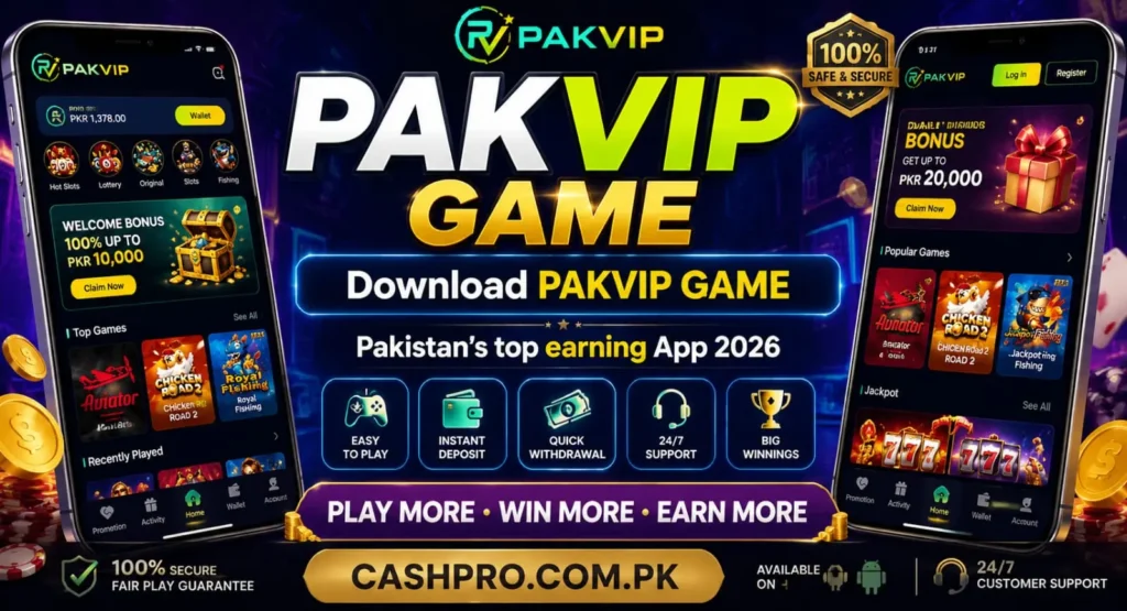 PakVip game promotional banner showing app screens with bonus offers